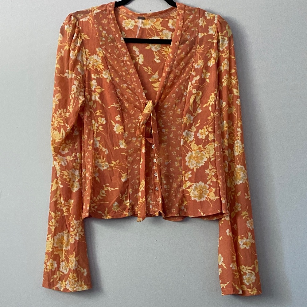 Free People Orange Floral Blouse